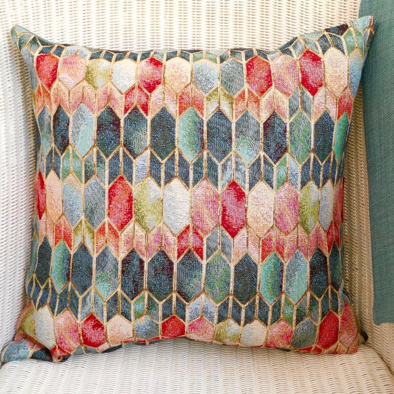 Cushion Cover: Tapestry Stained Glass design Duck Egg Blue reverse