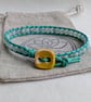Amazonite and mint green leather bracelet with yellow button  - Image 3