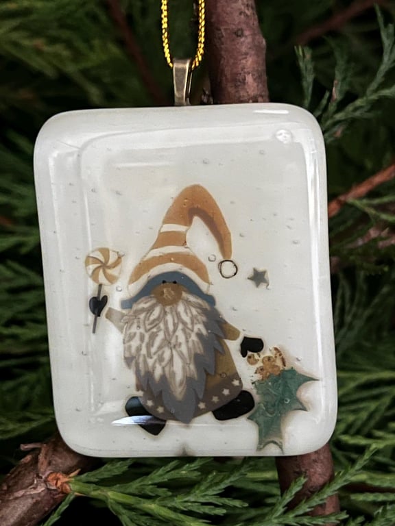 Unique Handcrafted Christmas Card with Artisan Fused Glass Christmas Character 