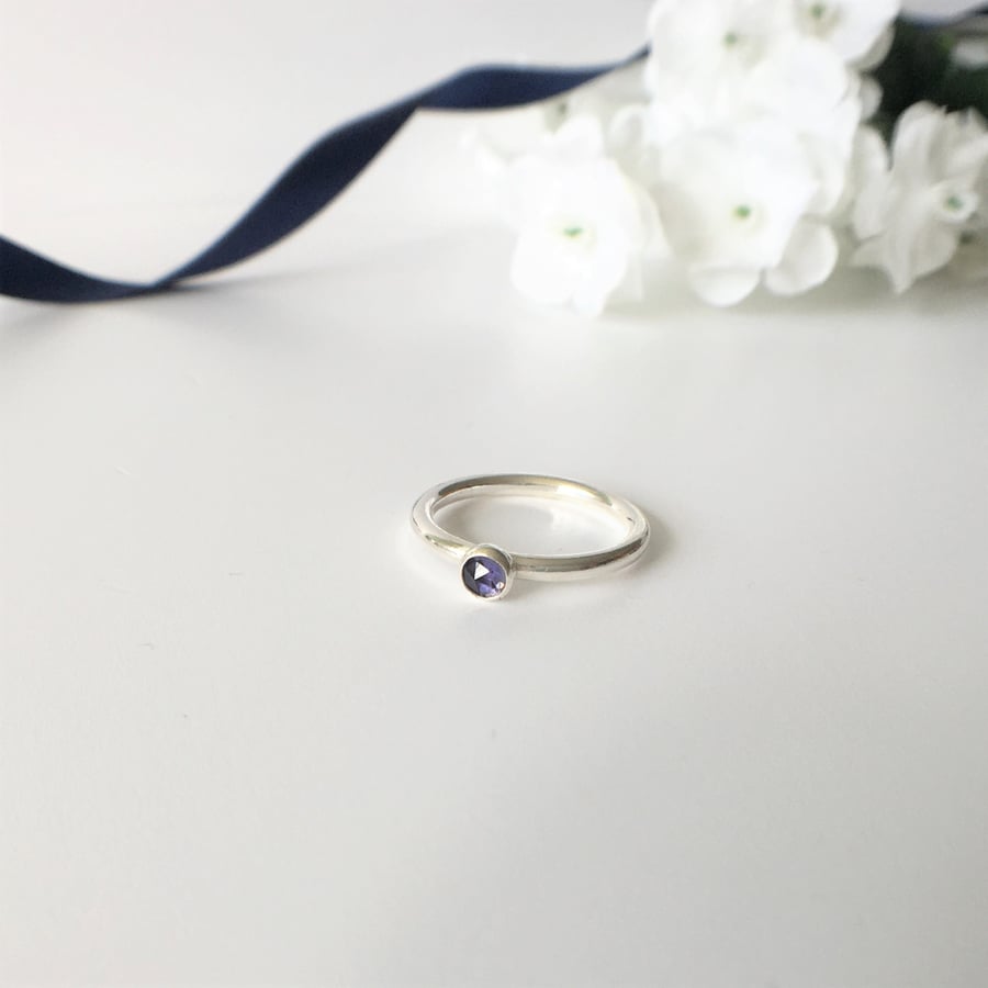 Rose Cut Iolite Eco Sterling Silver Ring