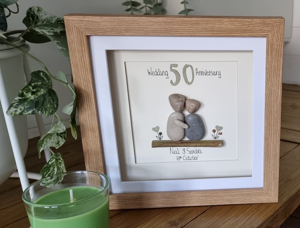 Personalised Golden 50 Wedding Anniversary Pebble Picture 8"x8"