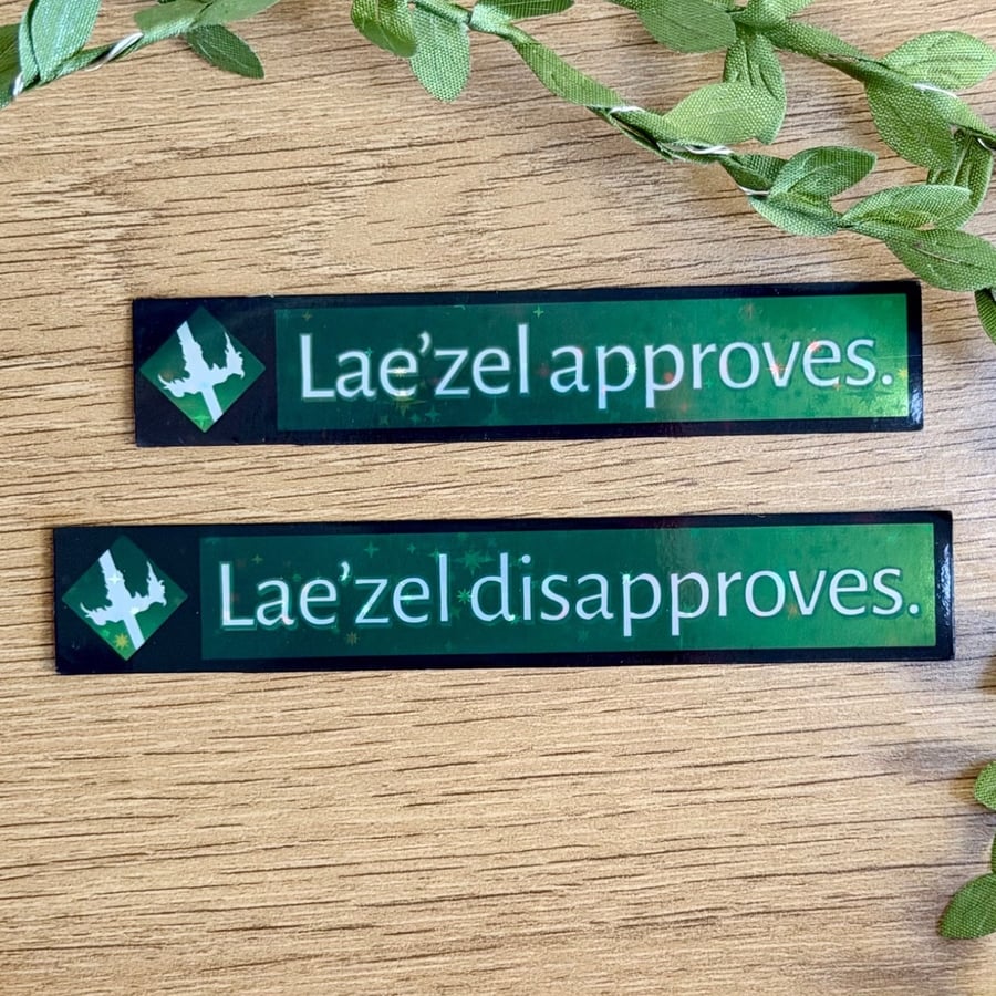 Image of Lae'zel Approves Disapproves Sticker Set - Holographic Vinyl RPG Decals