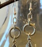 Metal frosted loop earrings with diamond metal charm - Image 2