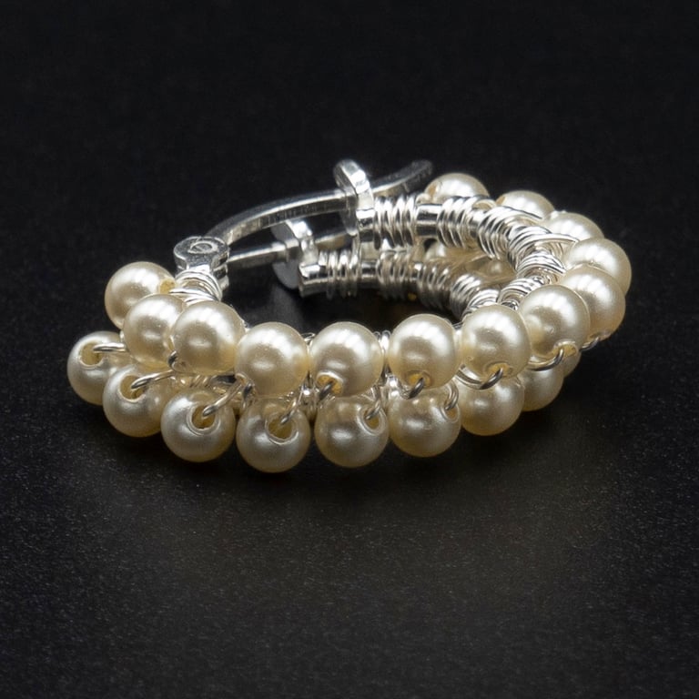 Earrings with Swarovski cream pearl and sterling silver  huggie hoop earrings