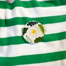 Handmade Ceramic Leafy Daisy brooch, Hand Made Badge