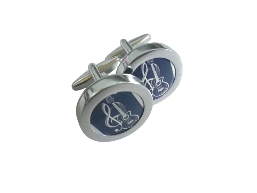 Clef and Guitar cufflinks, free shipping, gift wrapped, great image, Ref 1234