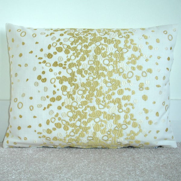 Gold Embroidered Cushion Cover Zipped Oblong Bolster Case 16" x 12" Luxury