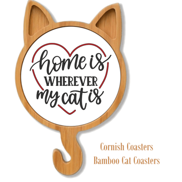 Cat Words Bamboo Coaster or Wall Hanger – Design 4