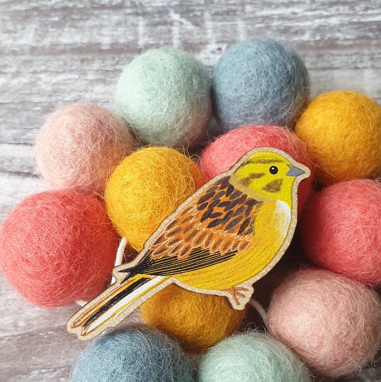 Yellowhammer Wooden Pin Brooch