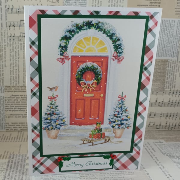 Handmade Christmas card - red door