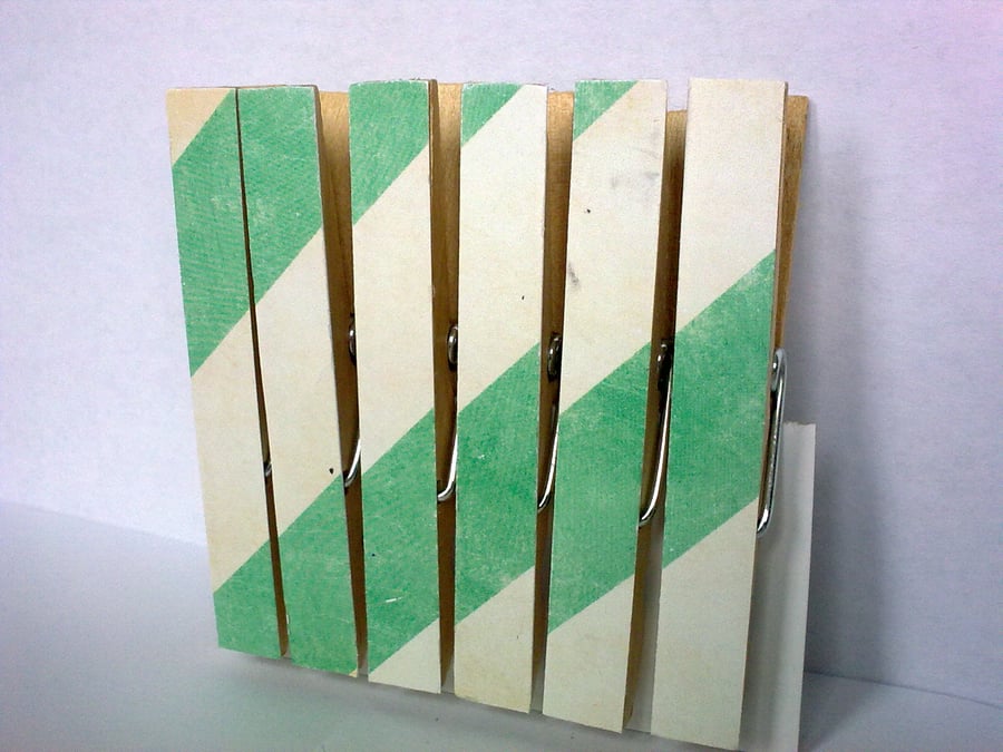 'Fourteen' Pegs Fridge Magnets Magnetic Card Mint Stripe