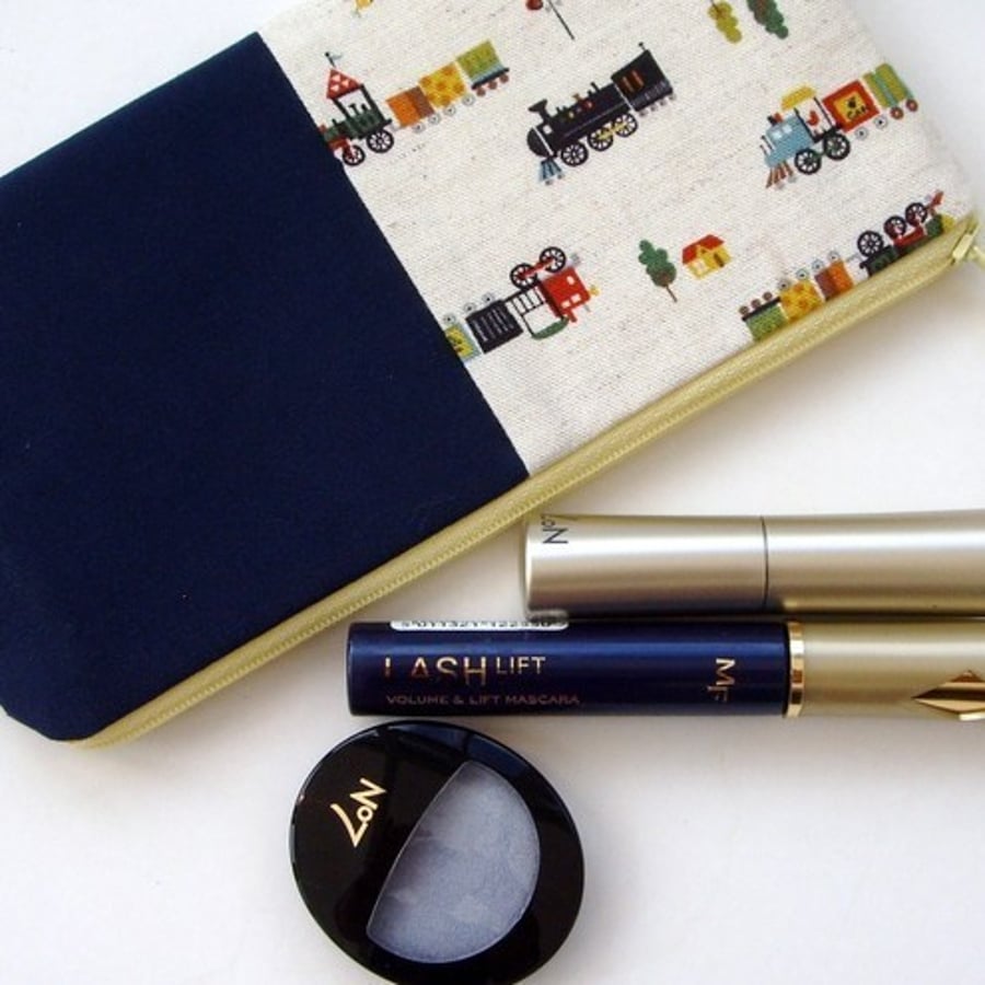 SALE SALE Cute Little Trains Make up bag / Pencil Case