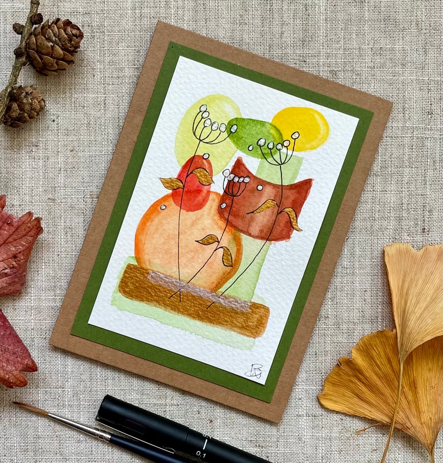 Card, greeting card, original artwork, abstract art, autumn colours.