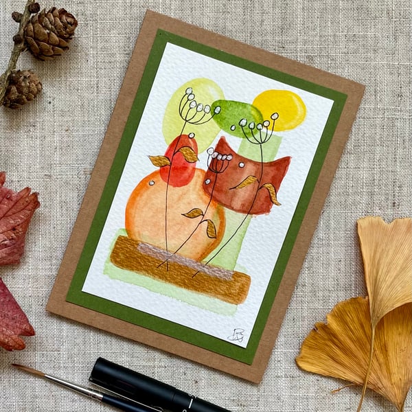 Card, greeting card, original artwork, abstract art, autumn colours.