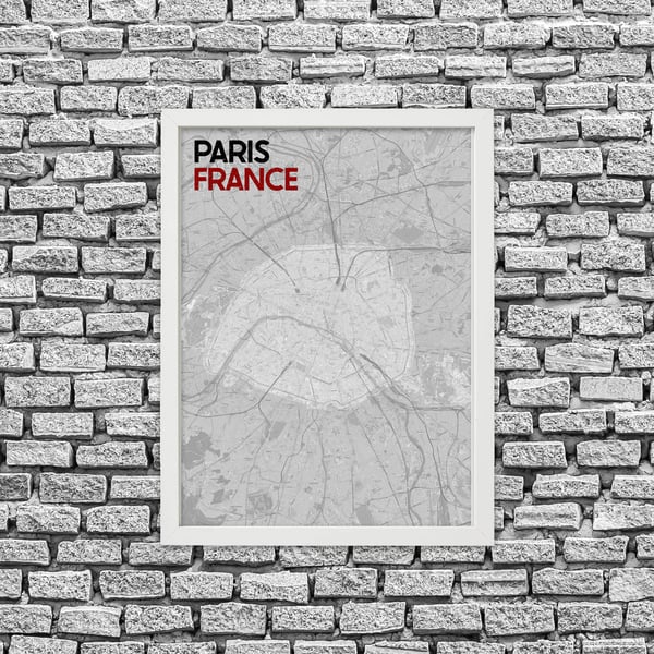 Paris, France: Black and red street map print