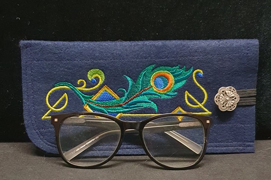 Art Deco Peacock Feather Glasses Case