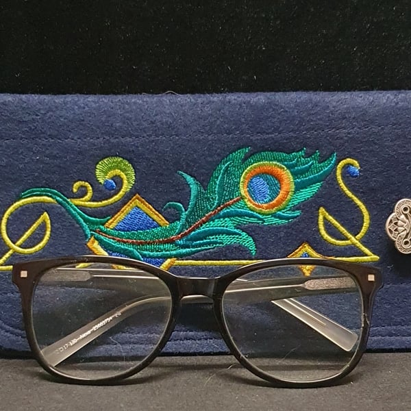 Art Deco Peacock Feather Glasses Case