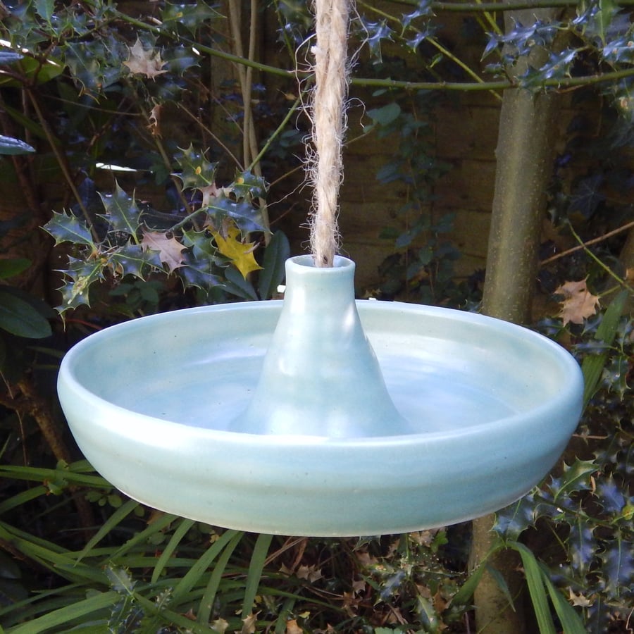 Bird feeder hand thrown in stoneware--fully weatherproof handmade pottery wheel