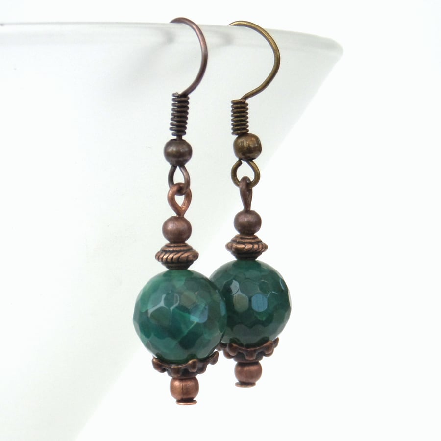 Green agate and copper earrings