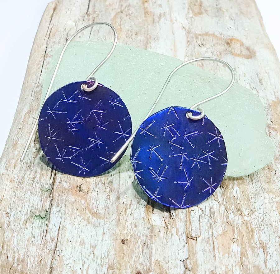 Starry Night Coloured Titanium Disc Earrings - UK Free Post