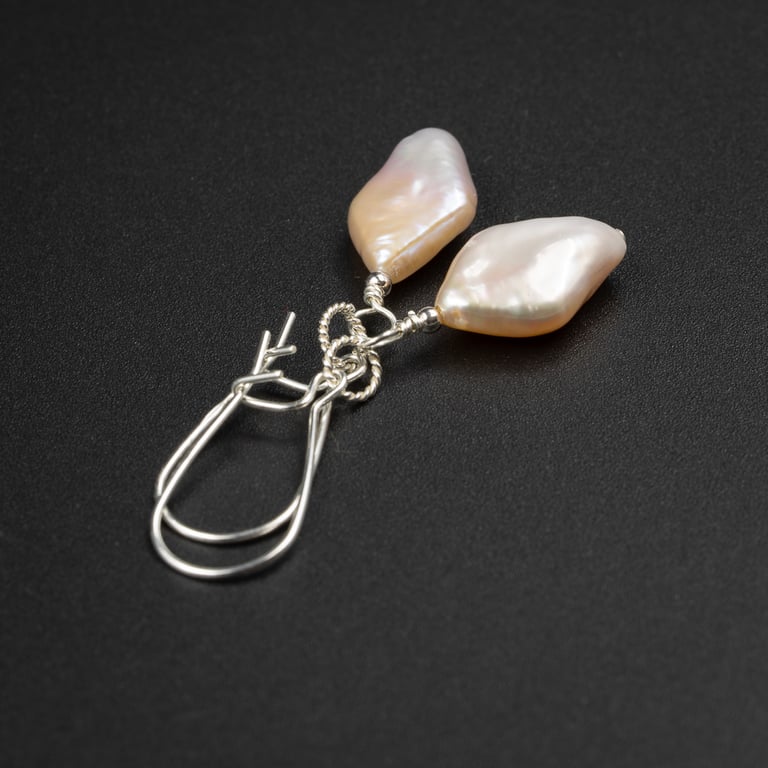 Freshwater natural pink pearl and sterling silver earring drops, pearl jewelry 
