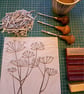 An original linoprint of cow parsley in a winters scene 'Winter's Morning'' - Image 7