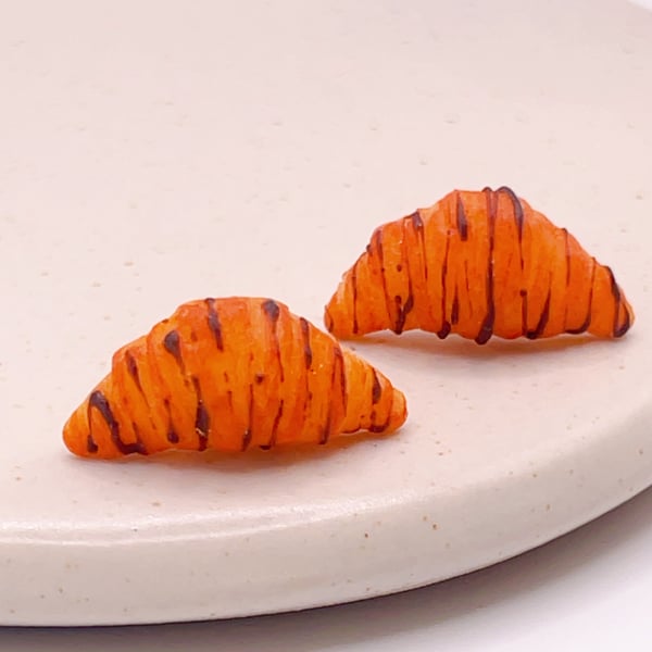 Polymer Clay Croissant Stud, Miniature Food Earrings 