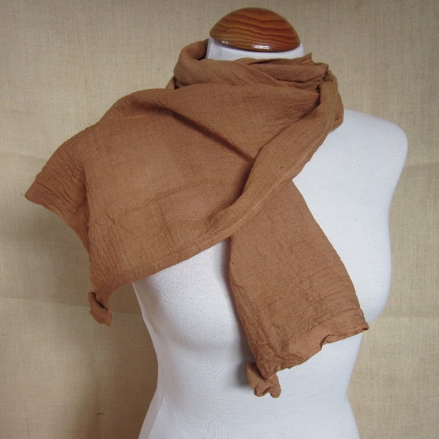 Hand Dyed Cutch Brown Cotton Rosette Scarf