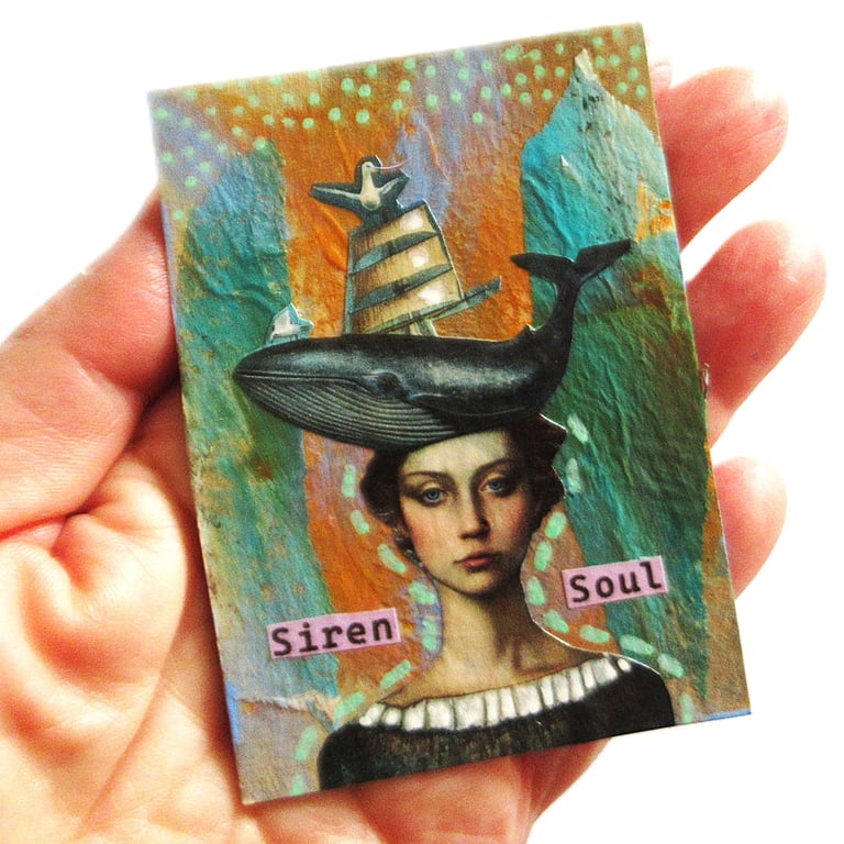 Sea Siren ACEO Original Miniature Portrait Art Ocean Coastal Mixed Media Artwork