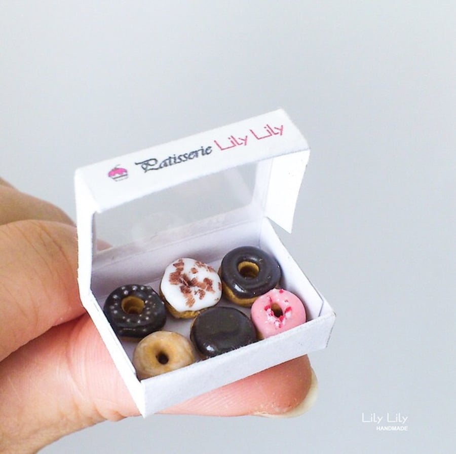 Miniature Doughnuts, 1:12 scale, miniature art, handmade by Lily Lily Handmade 