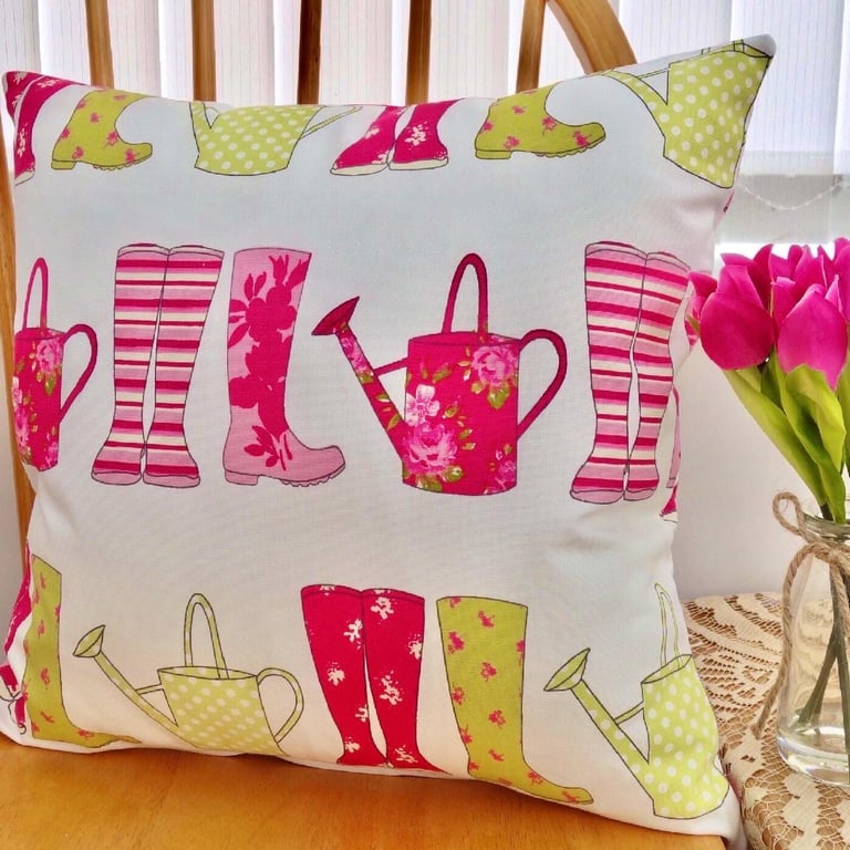 Cushion with Pad: Pink Wellies Throw Pillow 17" (43cm) 