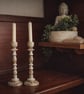 Upcycled Pair Wooden Candlesticks – Hand-Finished Decoupage for calm Interiors