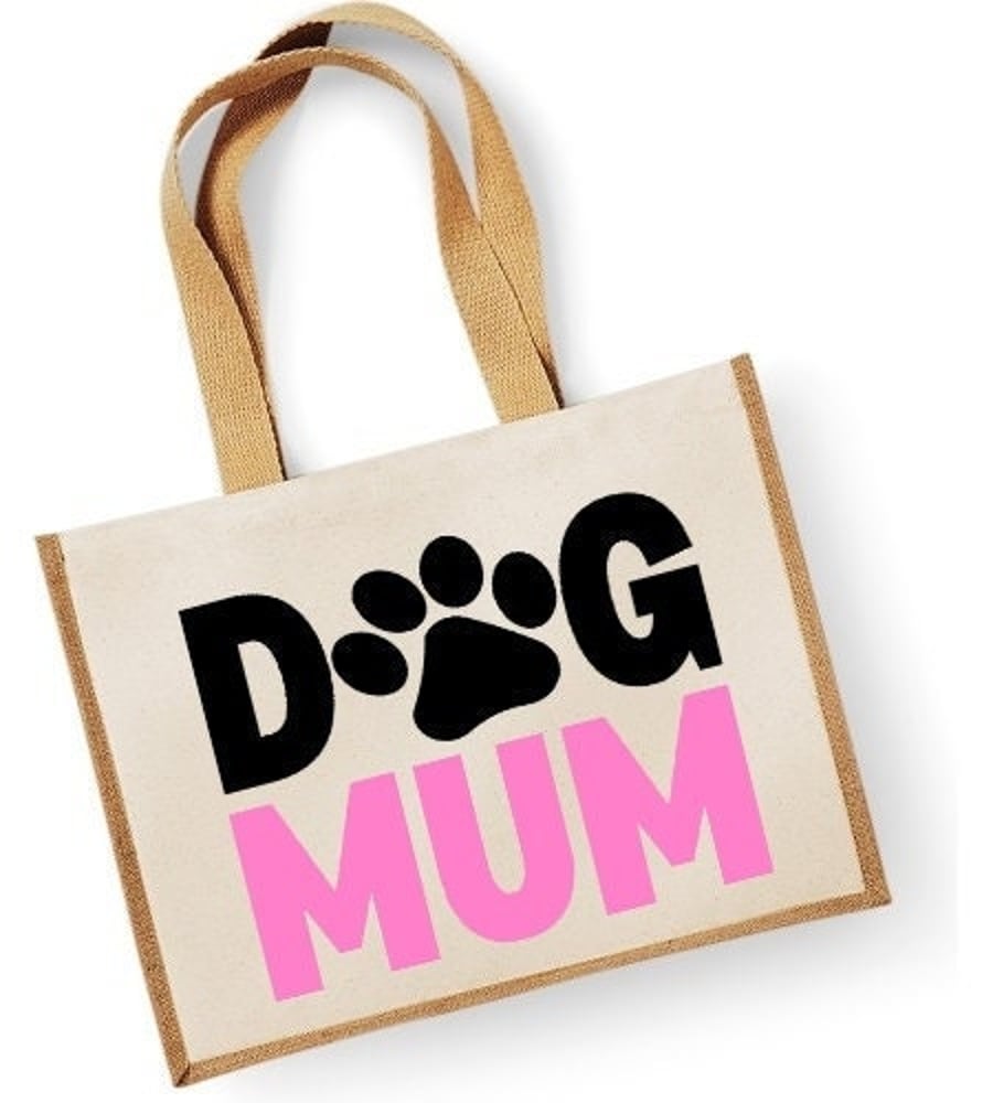Dog Mum Paw Print Large Jute Classic Shopper Canvas Bag - Dog Lover Gift