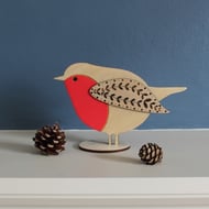 Standing Wooden Robin Christmas Decoration - Hand Painted
