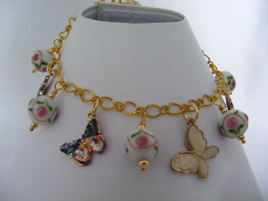 Butterfly and Flower Charm Anklet