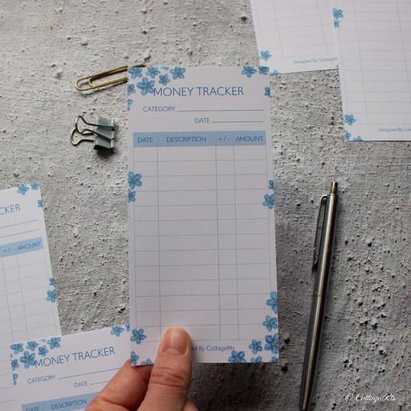 Money Tracker Sheets Forget-Me-Not Design For Finance Tracking & Cash Envelopes