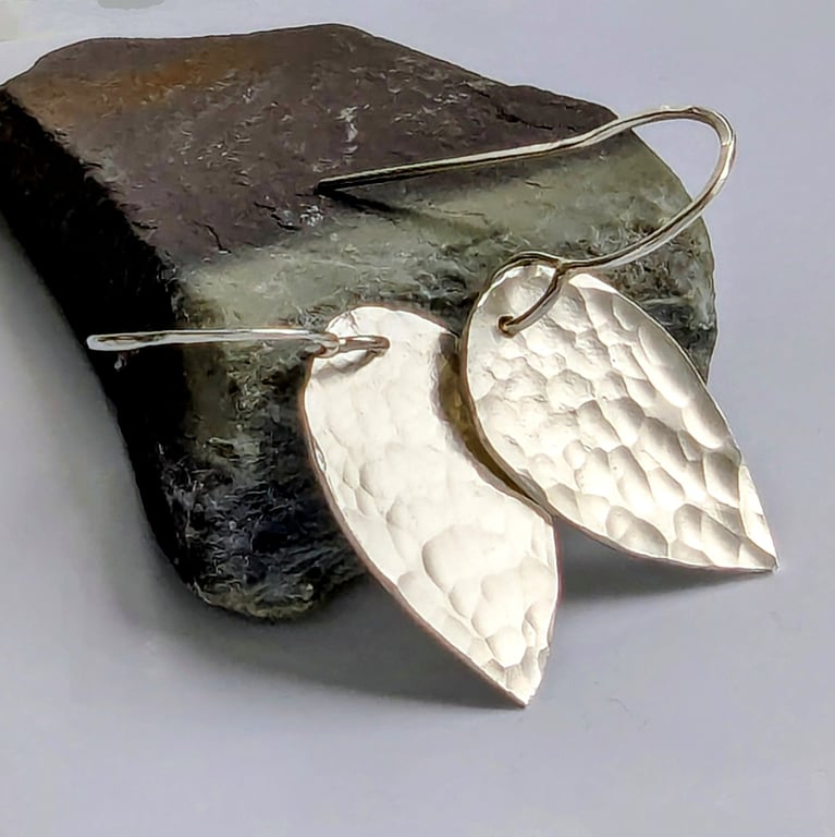 Sterling silver dimple textured drop earrings, Handmade Urban Jewellery Design