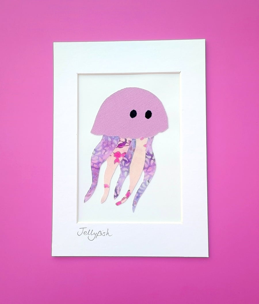 A lilac, purple and pink 'Jellyfish' fabric picture - 5x7 inches including mount