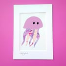A lilac, purple and pink 'Jellyfish' fabric picture - 5x7 inches including mount