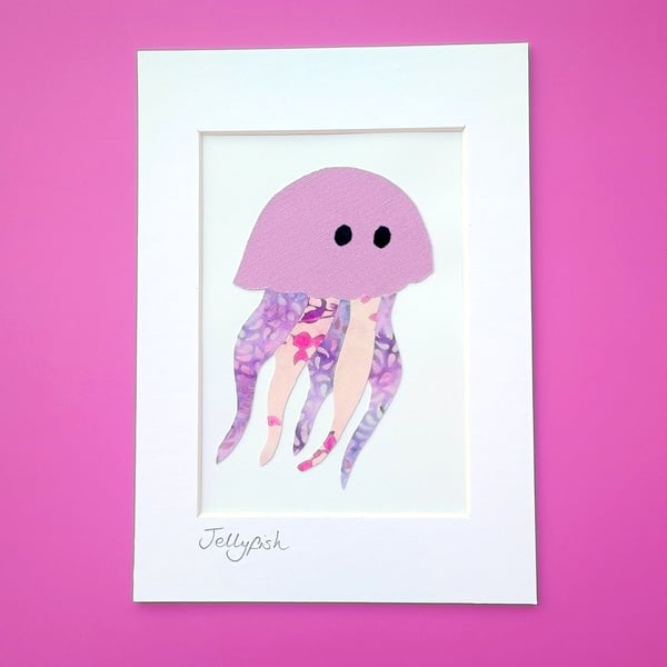 A lilac, purple and pink 'Jellyfish' fabric picture - 5x7 inches including mount