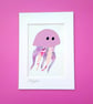 A lilac, purple and pink 'Jellyfish' fabric picture - 5x7 inches including mount