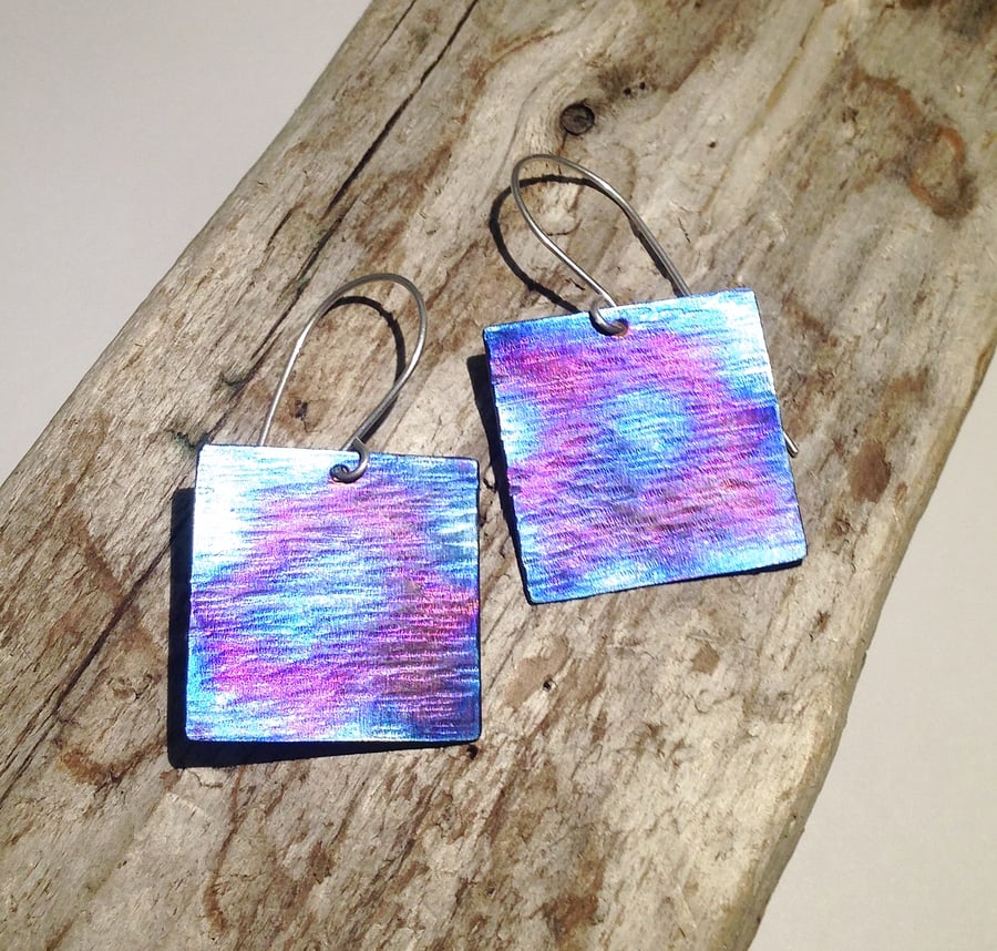  Handmade Coloured Square Titanium Earrings - UK Free Post