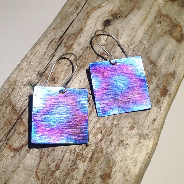  Handmade Coloured Square Titanium Earrings - UK Free Post