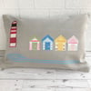 Lighthouse and beach huts cushion, rectangular cushion