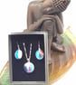 Red, Blues and White Fused Glass Hook Earrings and Pendant Set