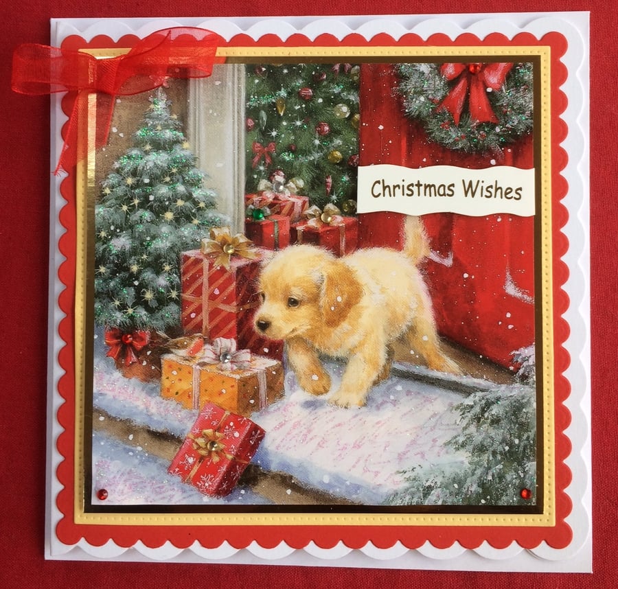Christmas Card Labrador Puppy Dog 3D Luxury Handmade Card