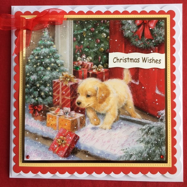 Christmas Card Labrador Puppy Dog 3D Luxury Handmade Card