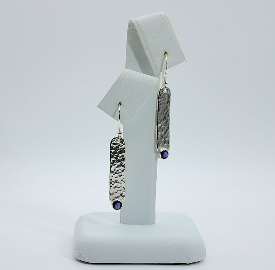 Sterling Silver Drop Earrings with Iolite Gemstone Setting