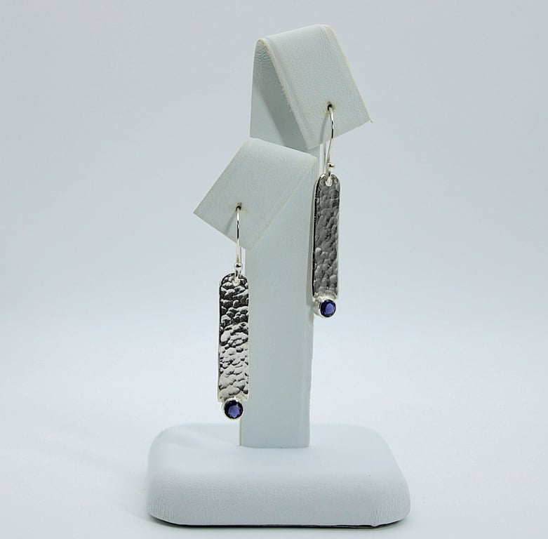 Sterling Silver Drop Earrings with Iolite Gemstone Setting