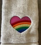 Embroidered Rainbow Heart hand towel - Image 2